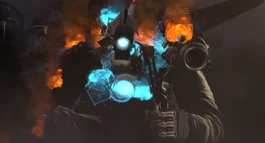 Titan Cameraman shaking while giving the  a thumbs up before launching himself into the .