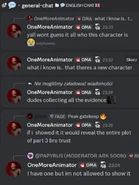 OneMoreAnimator revealing a small amount of information about 79.3 in DaFuq!?Boom!'s discord server.
