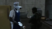 The Chef Cameraman drops the food in an offended impression after the national guard soldier said his food smelled terrible.