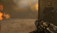 The POV-Cameraman holding a Laser AK-47 Rifle.