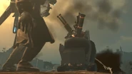 Titan Cameraman shoving all of the Ravager Skbidi Toilet's weaponry at his mouth.