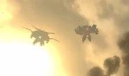 Titan Cameraman and Titan Speakerman flying in the sky coming down towards the Ravager Skbiidi Toilet