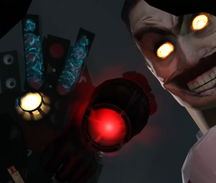 The infected Titan Speakerman, alongside , about to kill the  using his  after the latter attempted to disinfect him.