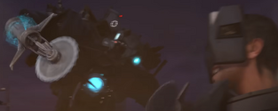 The Quad-Buzzsaw Skibidi Toilet about to be sawed by his own  that  ripped off.