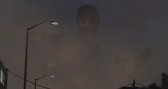 A Tri-Artillerist Skibidi Toilet flying in the battlefield before being rammed by the , who is controlled by .