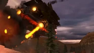 The Juggernaut warping away as the Carrier annihilates the area.