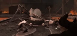 The corpse of the Quad-Buzzsaw Strider Skibidi Toilet after he had exploded due to  from .