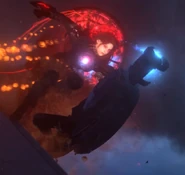 The Duchess Astro Toilet punching the paralyzer laser turret off the top of the Cameramen headquarters.