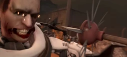 The Quad-Buzzsaw Strider Skibidi Toilet about to be struck in the face by a large spike from  .
