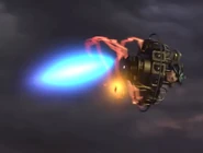 Right after dodging his own projectile, the Assailant Astro Toilet proceeds to dodge an attack from Titan Cameraman's shoulder cannons.