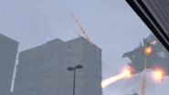 The Carrier Astro Toilet attacking the city with his Laser Gravity Guns.