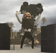 The Berserker Skibidi Mutant grabbing hold of the Armored camera van.