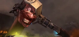 The G-Toilet about to attack the  with his  while having a bizarre smile.