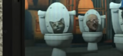 The Cat Skibidi Toilet staring at the  () before an explosion occurs in the lab.