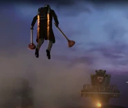 Plungerman confronting the Assailant Astro Toilet before Titan Cameraman 2.0 intervenes in the fight.