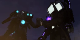 Both Titan Cameraman and  giving themselves a firm handshake after his  was energized.