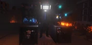 Large TV Man about to retreat from the battlefield with the remaining survivors in the containers.