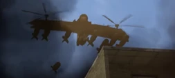 The Helicopter Bomber Skibidi Toilet dropping two of his bombs as he advances on the battlefield while singing the .