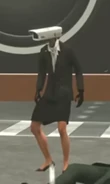 Camerawoman observes a Dark Blue Suited Speakerman's death.