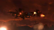 The two Obliterator Astro Toilets shooting towards the Skibidi Toilet's reinforcements