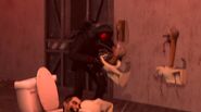 Dark Speakerman using Soundwaves to a Hexa-Claw Parasitic Skibidi Toilet.