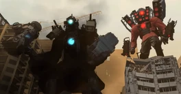 Both Titan Cameraman and  preparing to fight the  after arriving at the location.