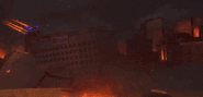 Large TV Man 2.0 crashing into YouTube HQ with an Interceptor Astro Toilet.
