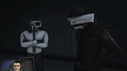 The Detective Cameraman looking at the Guard Cameraman whose slightly shrugging.