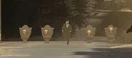 Four Semi-Medium Gray Skibidi Toilets with headphones chasing a Normal Cameraman.