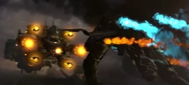 A Destructor Astro Toilet about to be rammed by the , who is using his .