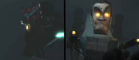 The infected Titan Speakerman avoided the beam from the  thanks to the 's intervention.