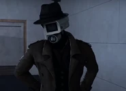 Detective Cameraman motioning his escorts to take Lucky Cameraman away.