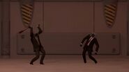 Red Tied Speakerman and Yellow Tied Brown Suited Speakerman after getting away from Michael Jackson Skibidi Toilet.