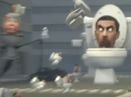 The Hanging Water Tank Skibidi Toilet being blasted by the Speaker Strider's Soundwaves, leading to his death.