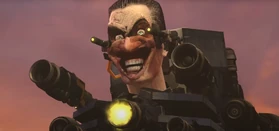 The G-Toilet' laughing maniacally and bizarrely as he sees the  fall into his trap and harm himself.