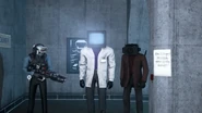 The Scientist TV Man and the Brown Speakerman teleporting beside the Guard Cameraman.