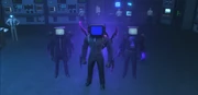 The Dark TV Man telling the  that he's entering the battlefield with the  and  accompanying him.