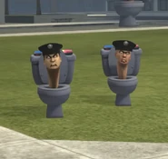 Two Police Skibidi Toilets going after the POV-Cameraman.