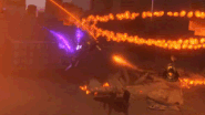 Large TV Man 2.0 killing a Strider Astro Toilet with his sword.