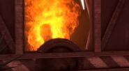 POV-Plungerman looking at the Burning Skibidi Toilet.