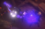 Large TV Man 2.0 using his sword against Strider Astro Toilet.