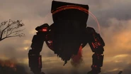 The Juggernaut recovering back up after the powerful punches from G-Toilet.