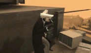 The Jetpack Speargun Police Skibidi Toilet killing the Light Gray Suited Cameraman with his spear launcher.