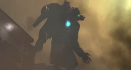 Titan Cameraman shrugging as he observes the aftermath of the rampage caused by .