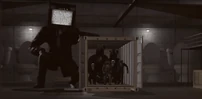 Him waiting for the  to enter the container.