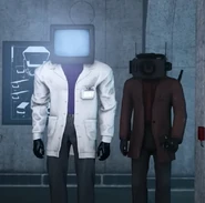 Brown Speakerman with the Translating device and the Scientist TV Man.