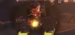 The G-Toilet looking arrogantly at the  while trying to escape the latter's attacks.