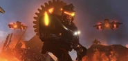 Two Obliterators Astro Toilets against the background of Hunter Astro Mutant and a Strider Astro Toilet.