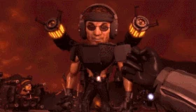 The Berserker Skibidi Mutant 2.0 exclaiming determinedly, "Let's go!" upon seeing the thumbs-up approval from the .