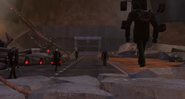 The Reinforcement army walking towards the Alpha-Hills Labs to start an attack.